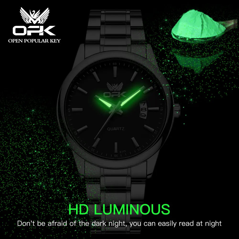 OPK Men's Stainless Steel Quartz Watch - Water Resistant, Black and White Wristwatch