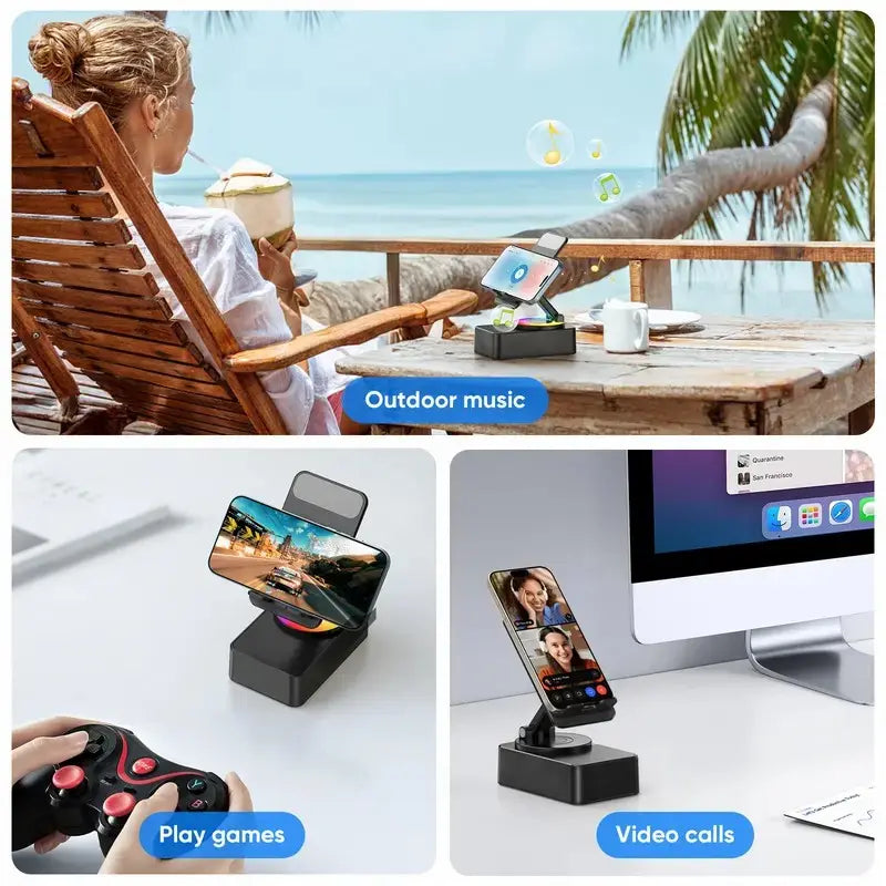 5 in 1 Wireless Audio Bluetooth Speaker, Portable & Foldable Stand, Emergency Power, 5.3FM HD Bassup Answer Calls, for iPhone Android