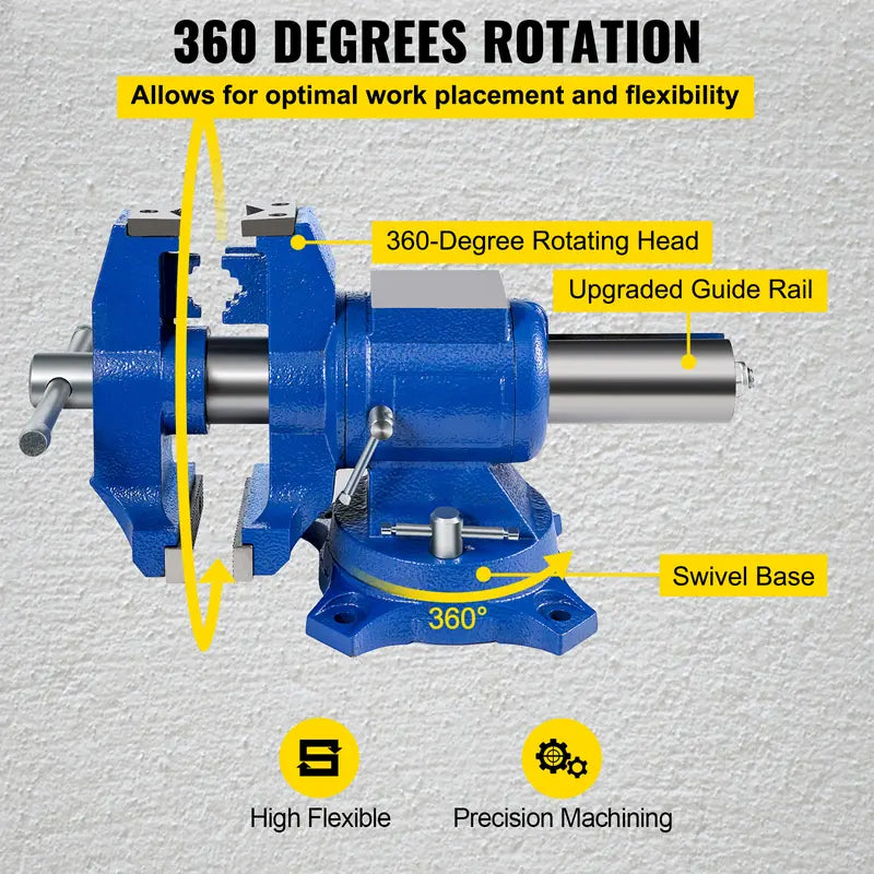 【Summerfinds】VEVOR 5" Heavy Duty Bench Vise Double Swivel Rotating Vise Head/Body Rotates 360°,Pipe Vise Bench Vices 30Kn Clamping Force,for Clamping Fixing Equipment Home or Industrial Use