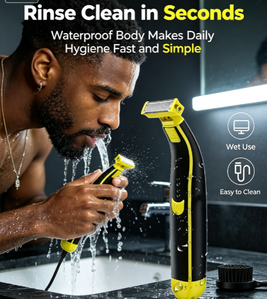 Men's Wet and Dry Electric Shaver - Fully Washable Body Razor with USB Charging for Body Grooming