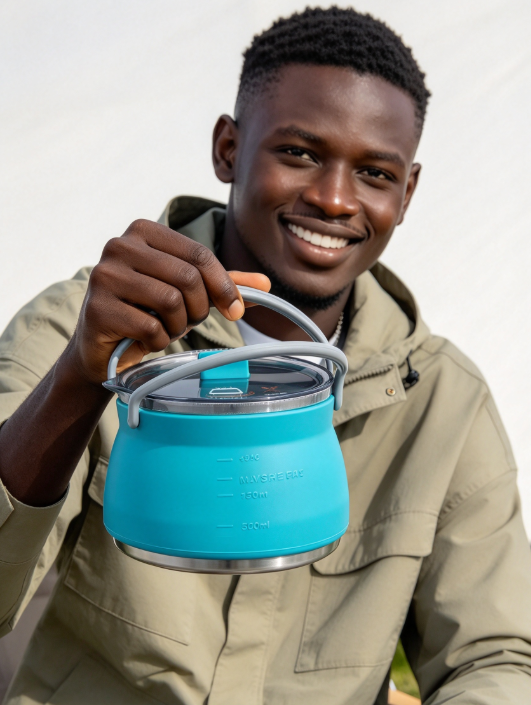 33Oz Collapsible Silicone Kettle – Food-Grade, Ultra-Light & Portable for Camping & Travel
