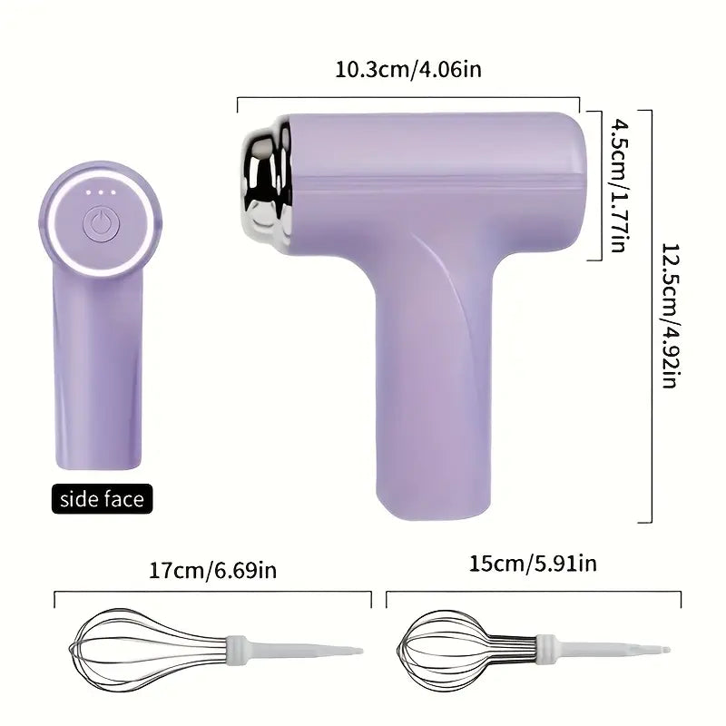 Rechargeable 3-Speed Hand Mixer – Multifunctional Kitchen Tool with 2 Whisk Attachments, Easy to Clean & Durable, Ideal for Baking & Daily Mixing