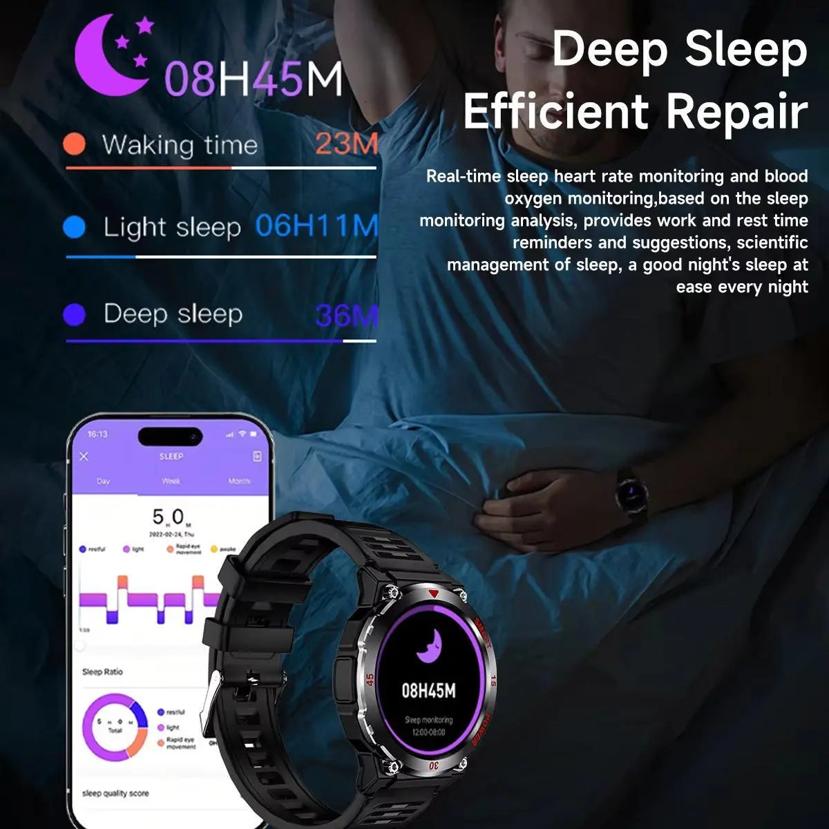 Men's Outdoor Smart Watch with LED Flashlight - Bluetooth Call, Sports Fitness Tracker
