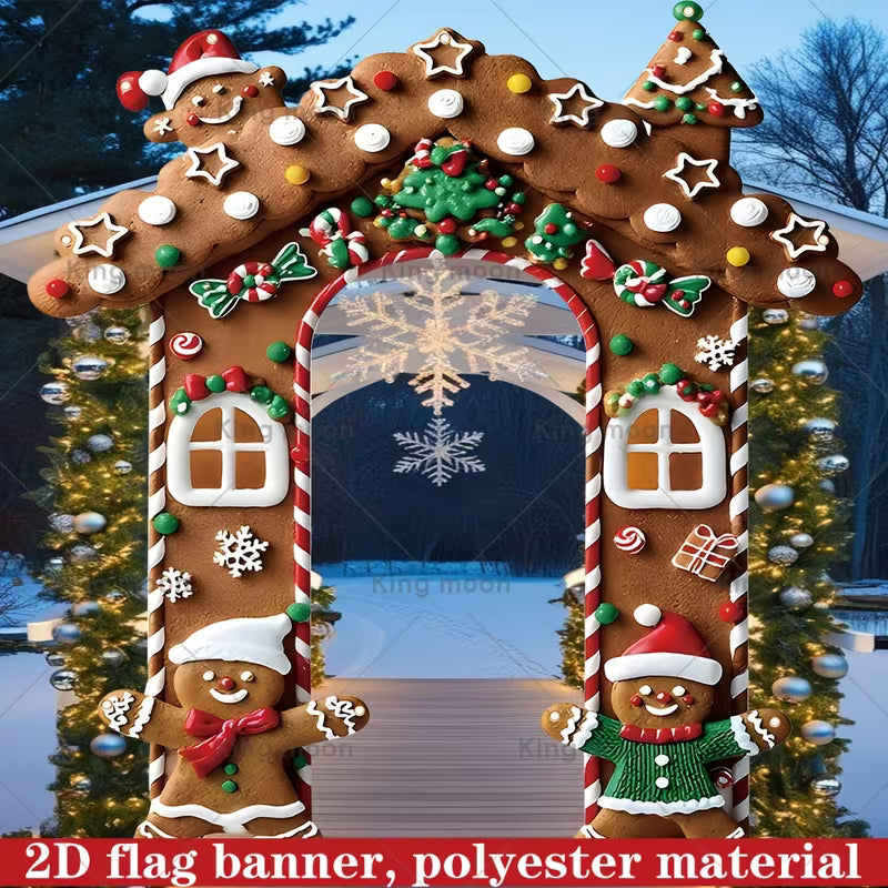 2D Flat Gingerbread House Banner – 70.8"x78.7" for Christmas Party & Holiday Decor