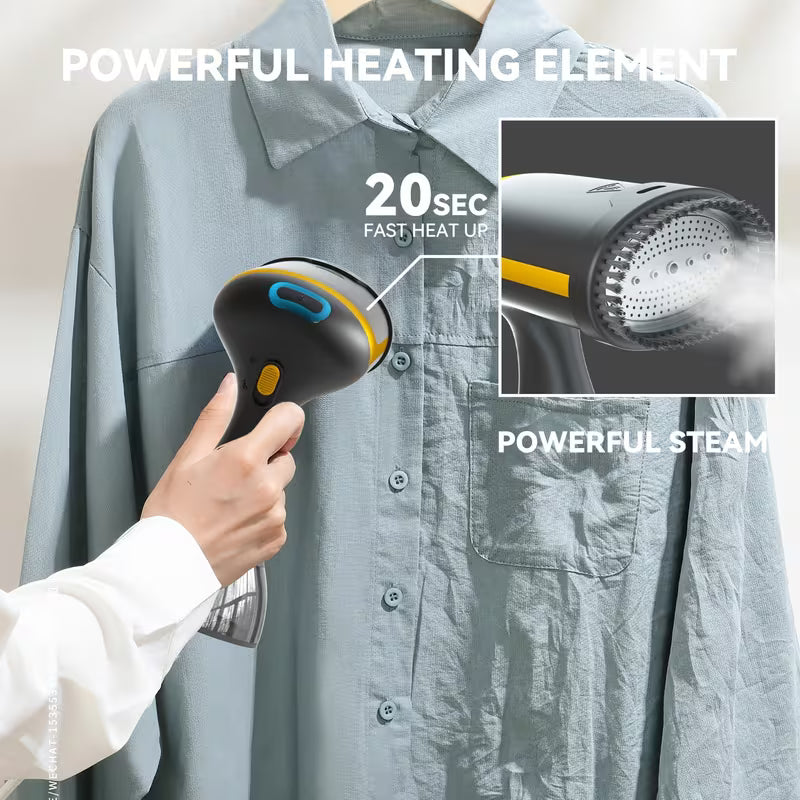 1100W Handheld Garment Steamer, 20-Second Fast Heat-Up, with Cleaning Brush & 300ML Water Tank, Portable Travel Steamer for Wrinkle Removal & Business Trip Clothing Care