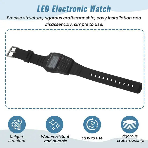 Trendy Multifunctional Digital LED Watch for Students – Sports Style, 3-Bar Glass-Plastic, Luminous, with Calculator, Phone Number Storage, Alarm & Week Display