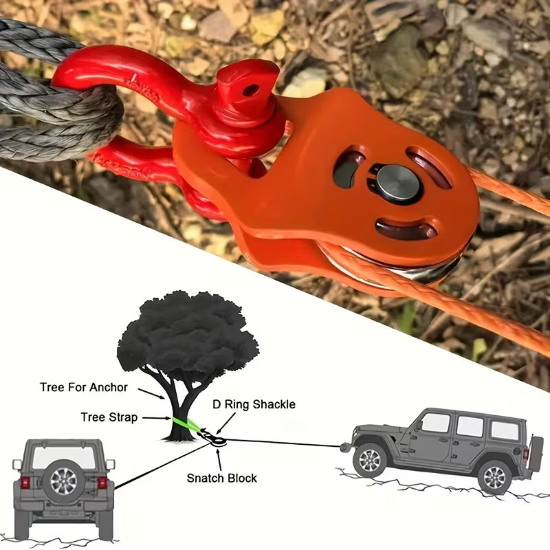 Red 6-Ton Winch Pulley Block – Heavy-Duty Front-Mounted for Trucks, ATVs, UTVs & Recovery