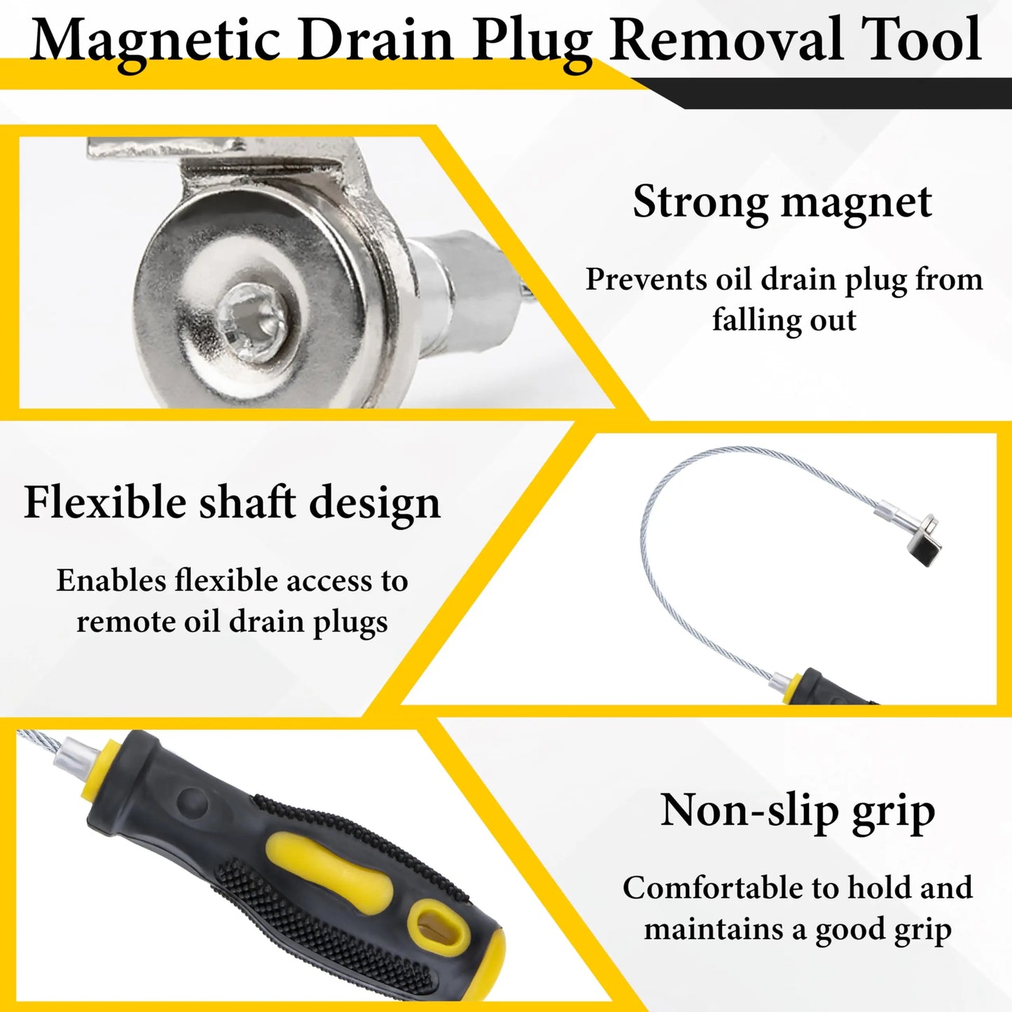 Heavy-Duty Magnetic Oil Drain Bolt Removal Tool - Anti-Scald Flexible Drain Plug Remover for Oil Changes