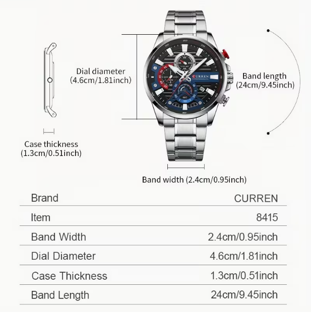 Men's Stainless Steel Chronograph Watch – Luminous Hands, Classic Stylish Design, Multifunctional, Perfect for Outdoor Parties