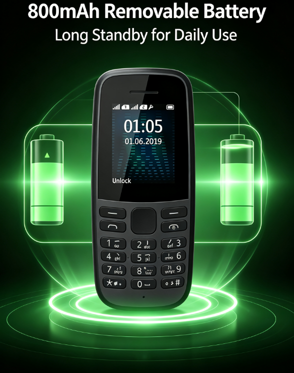 105 Senior Cell Phone – GSM Unlocked, Big Button, Dual SIM, SOS Key, FM Radio & Flashlight for Elderly