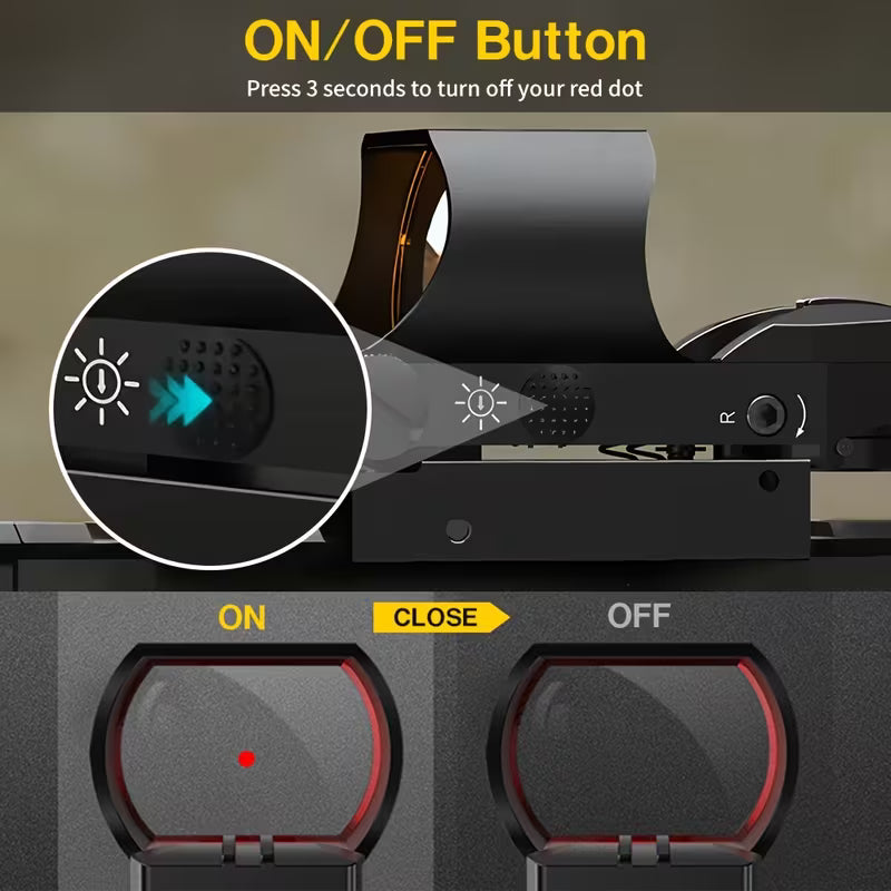 Tactical Holographic Red Dot Sight – No Parallax, Day & Night Use for Hunting & Quick Aiming