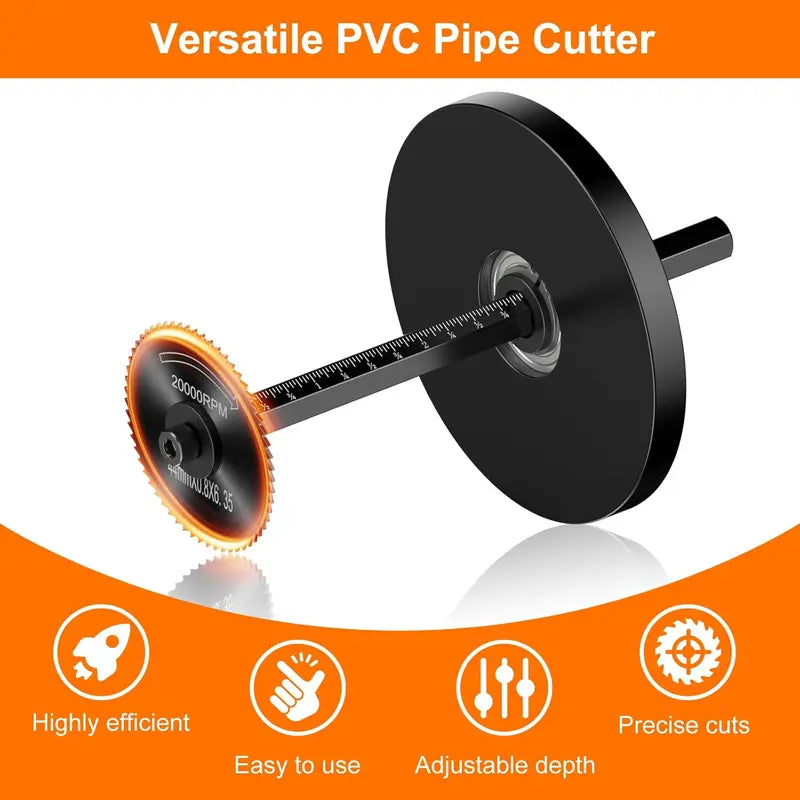 Inside PVC Pipe Cutter Set – Scale & Adjustable Depth Gauge, 6 Black Blades, 4" Hex Shank