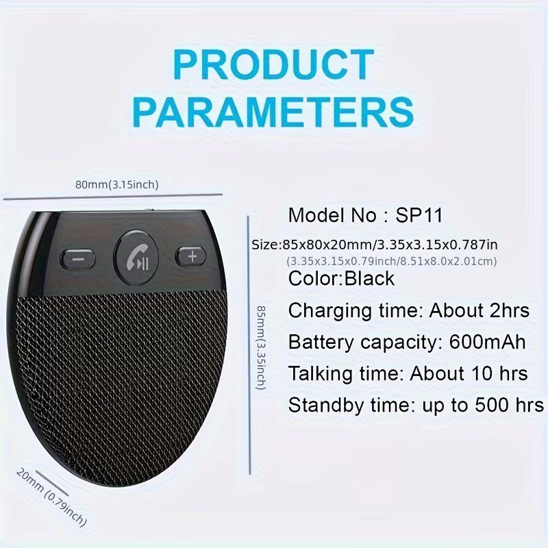 Car Hands-Free Speakerphone – Sun Visor Kit with Mic, Auto Power-On & Music Playback