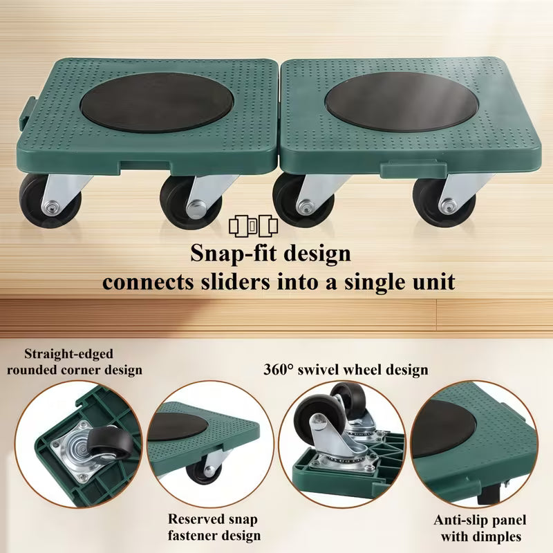 Furniture Dolly with 4 Wheels & Lifting Kit – 360° Rotation, 800lbs Capacity with Pry Bar & Jack