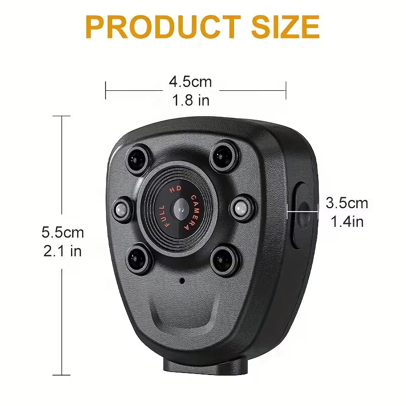 Rechargeable HD Body Camera – 32GB Memory Card, Touch-Controlled Night Vision, Audio & Wearable Video Recorder
