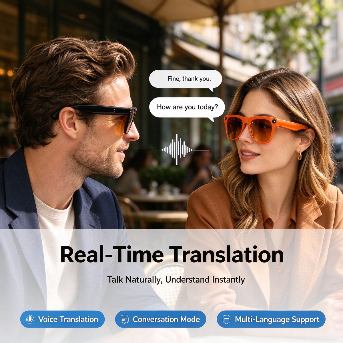 AI Smart Glasses with Camera - Photo Taking, Translation, Object Recognition, Bluetooth Calling & Music Translation Glasses