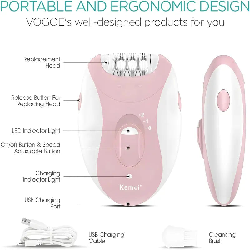 USB-Rechargeable Electric Epilator – Portable Hair Remover, Waterproof Body Hair Removal Appliance for Women