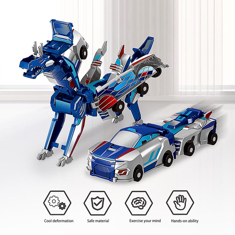 Hotfree Magnetic Dinosaur Transformer Car Toy, 2-in-1 Magnetic Cars That Transform into Flying Dragon Deer and Unicorn, Automatic Collision Transforming Toy, Fun STEM Toy Birthday Christmas Gift for Boys & Girls