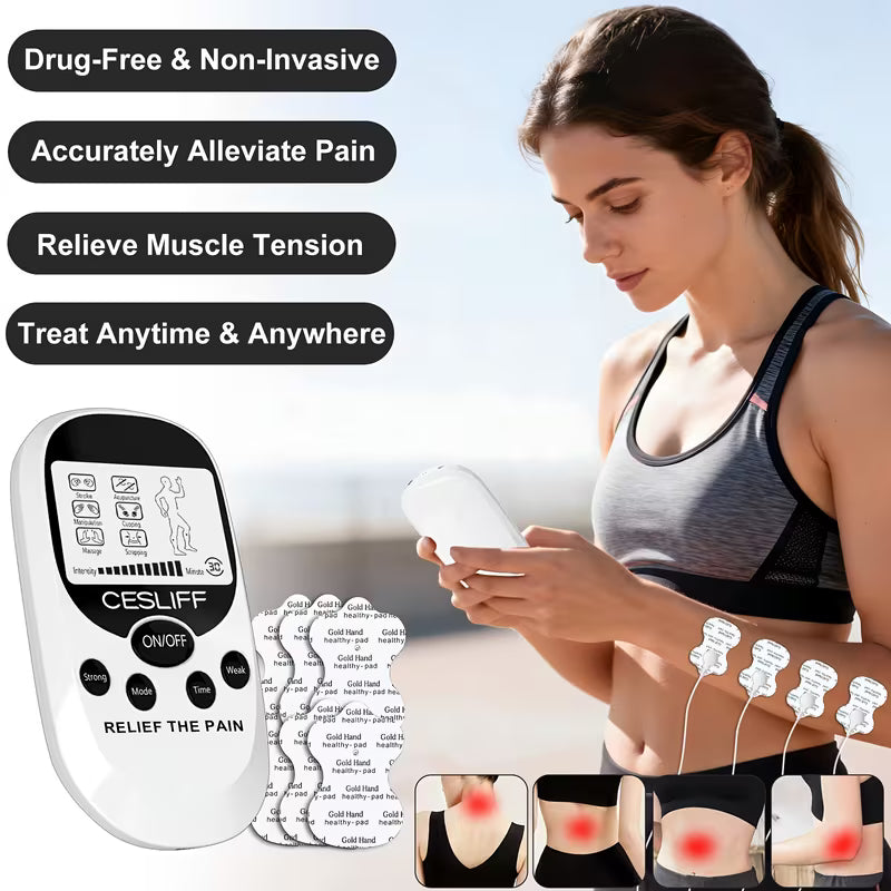 Dual‑Channel Pulse Muscle Massager with 8 Electrodes – Blue Screen Digital TENS Therapy Device, Relieve Shoulder Back & Knee Pain, Portable Ideal Gift for Lovers