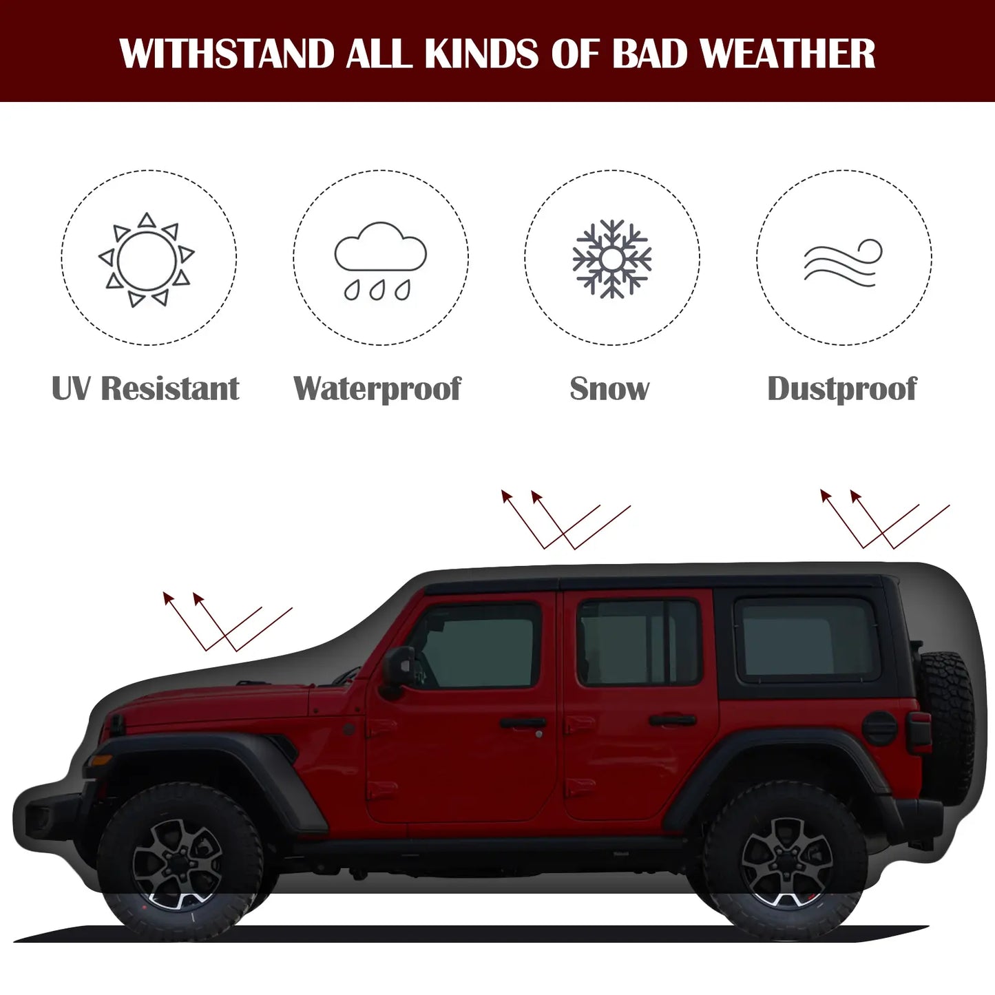 Waterproof Car Cover for Jeep Wrangler 4 Door 2006-2025 JK JL Outdoor Waterproof Sun Rain Snow Hail Protection with Driver Door Zipper