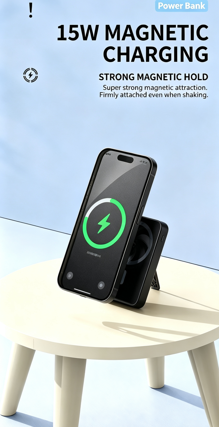 [New 2026] Fast Charging Magnetic Wireless Power Bank, 10000mAh Large Capacity Portable Charger with Built-in Cable, Compatible with iPhone 12 and Above, All Android Phones with Magnetic Charging Function