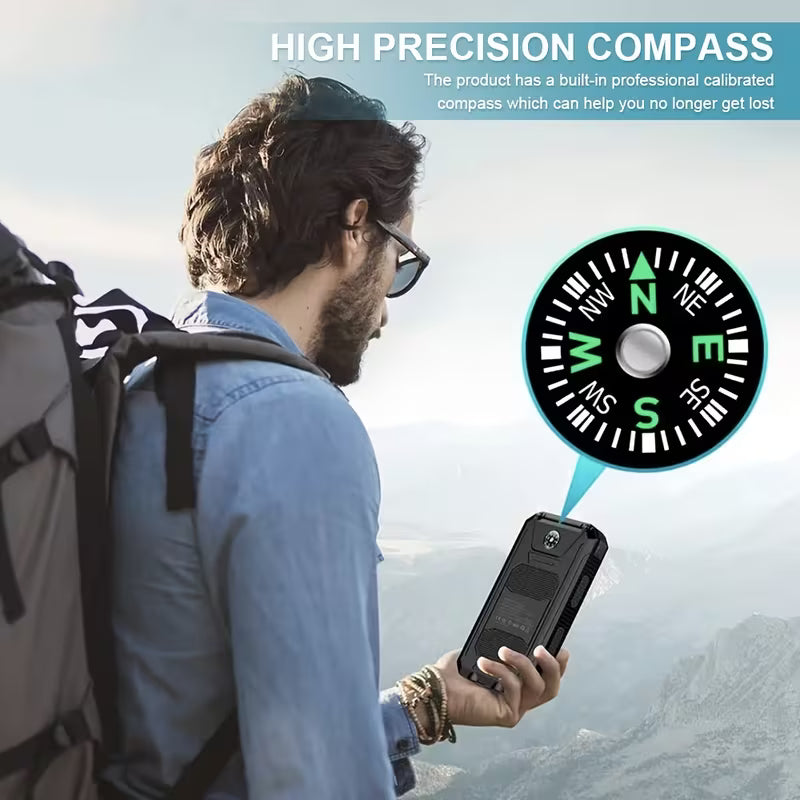 20000mAh Solar Power Bank – Dual 5V USB Ports, Built-in Flashlight & Compass, Portable Emergency Charger Perfect for Outdoor Camping