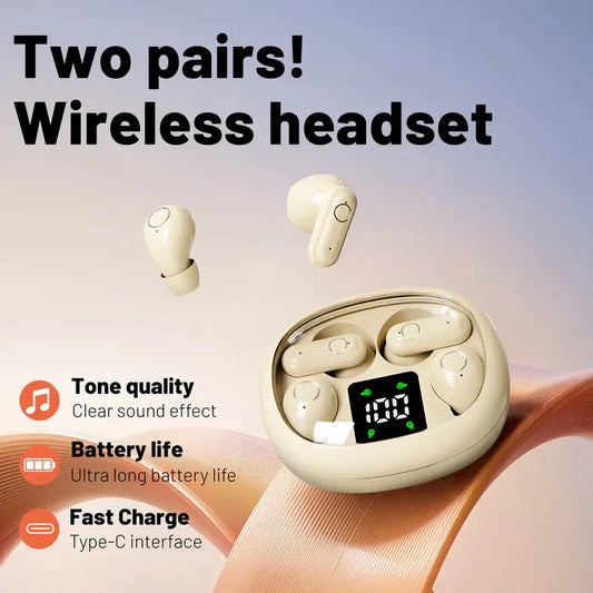 【2 pairs of headphones】Wireless Bluetooth Headphones，Tiny Size Invisible Earbuds，Waterproof Headsets，With Mic，Sleep and Sports Earphones Set, 2 Pairs, Mini and Short Handle Design，for Work Sport Sleeping