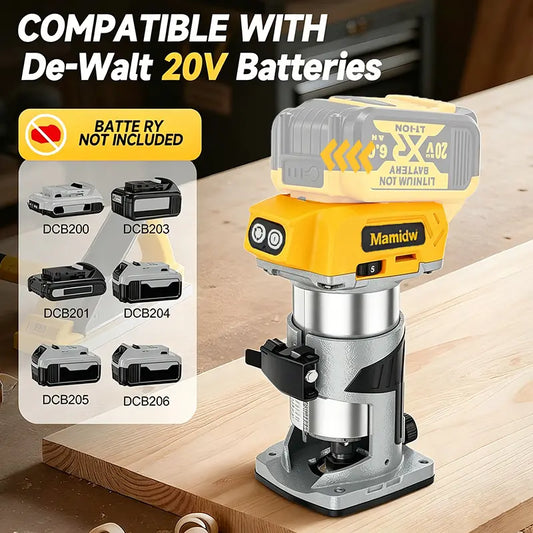 Cordless Palm Trim Router Bare Tool, Brushless Motor, 5-Speed Lock, 5 Adjustable Speeds (12,000 to 30,000 RPM), Edge Trimming & Carving, Compatible With Dewalt 20V Battery, Woodworking Slotting Tool image 2