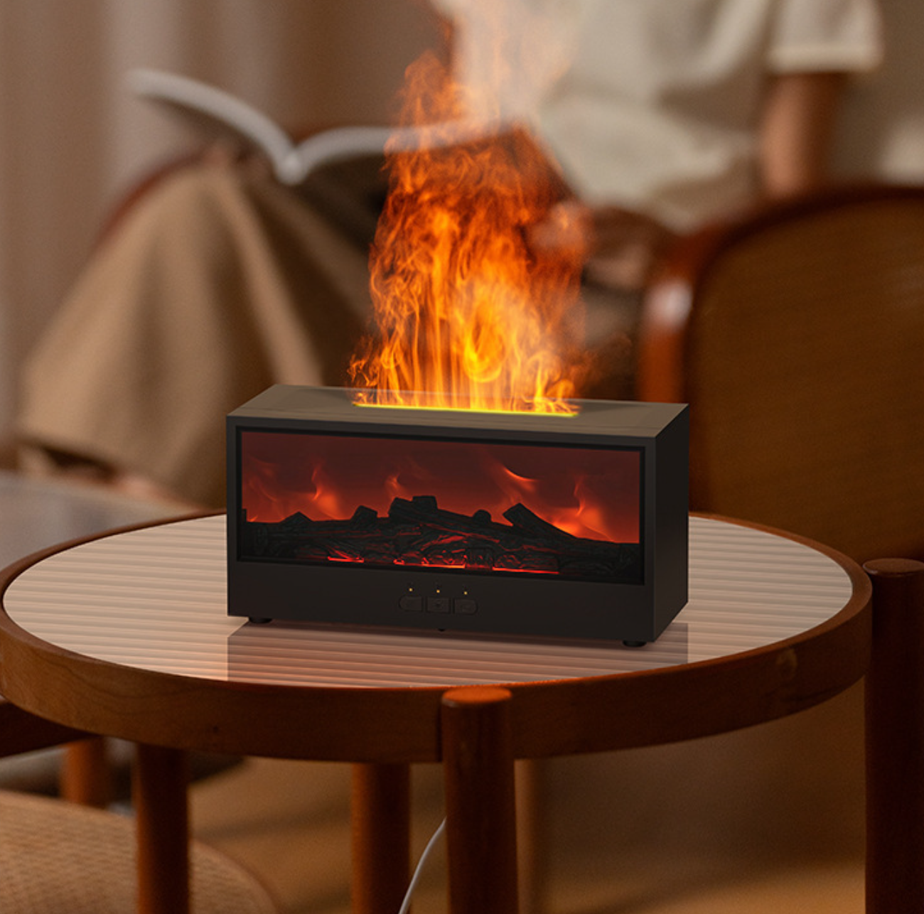 Fire Humidifier & Aroma Diffuser with 7-Color LED Flame Effect, Remote colorful fireplace air purifier diffuser. addict Lamp DiffuserEssential Oil Diffuser, Aromatherapy Machine, with Humidifier Lamp Diffuser with Cool Mist