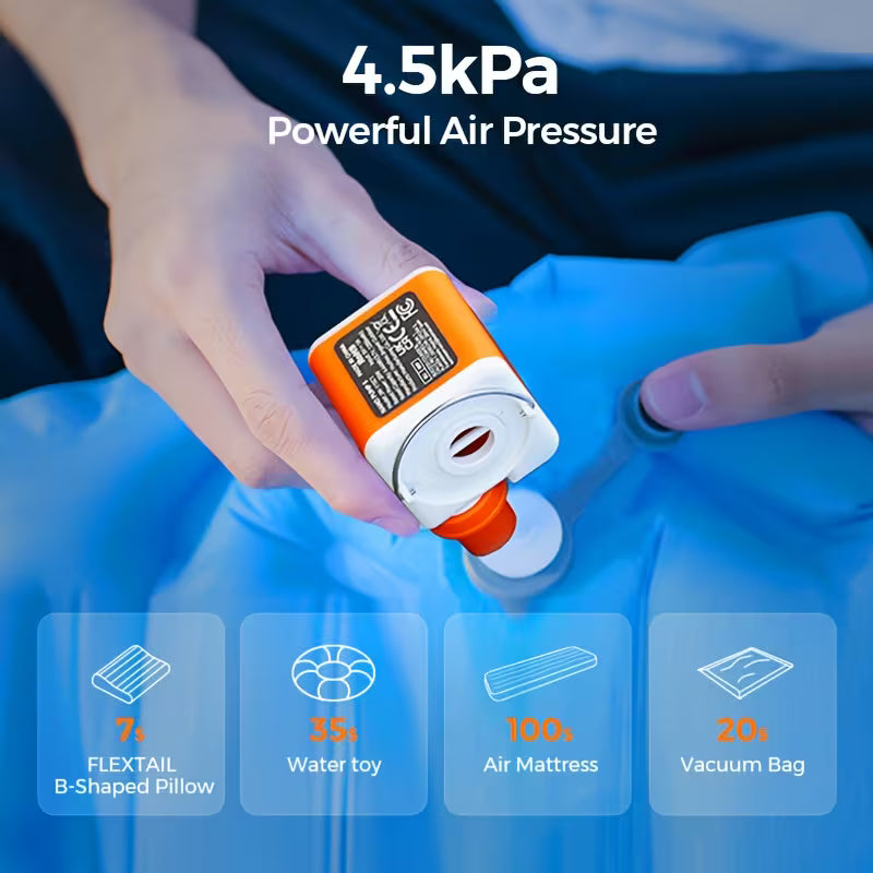 Portable Electric Camping Air Pump – Built-in 3-Level Light, Powerful Airflow, Long Lasting Battery – For Air Mattress, Pool Float & Vacuum Storage Bags