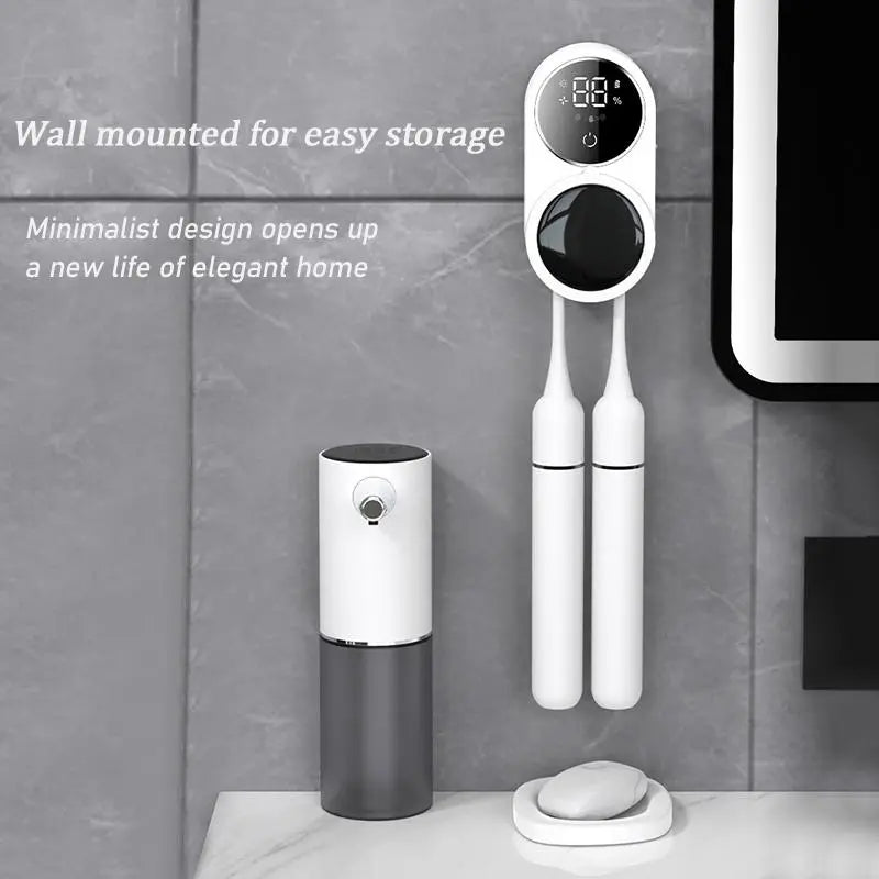 Wall Mounted Toothbrush Sterilizer, Rechargeable Toothbrush Holder, Toothbrush Sanitizer Holder, Toothbrush Holders For Bathrooms, Toothbrush Cleaner with LED Smart Screen, Personal Care Appliances, Bathroom Accessory.