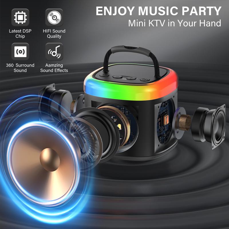 Wireless Portable Karaoke Speaker with 2 Wireless Microphones and RGB Light Show, Ideal for Kids, Travel, Outdoor Sports, Dorms, Parties, Birthdays, and Family Fun – A Great Gift Choice