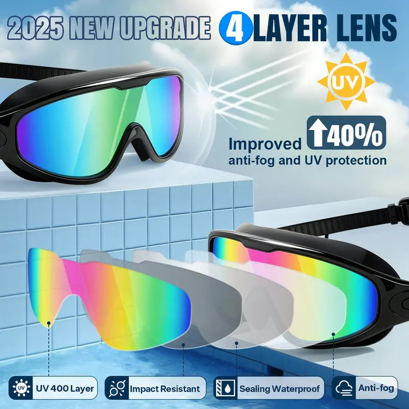 【Summer Essentials】swimming goggles  , Wide View Anti Fog&UV Swimming Goggles for Audlt, No Leaking Swim Glasses for Men Women Kids