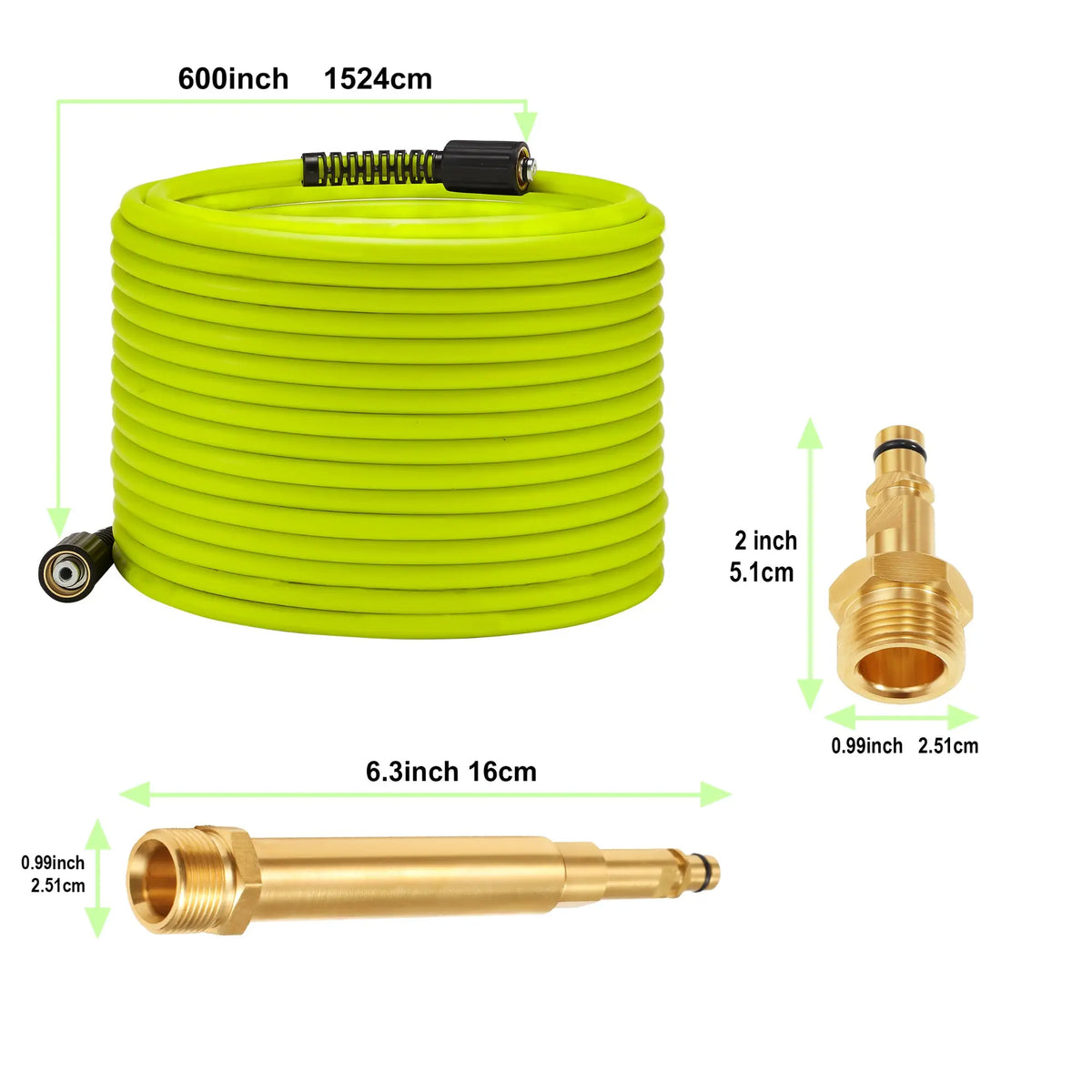 M MINGLE Car High Pressure Cleaning Hose 50-Feet with 1/4 Inch Plug M22 Connector & 2 Adapters Heavy Duty Car Wash Hose