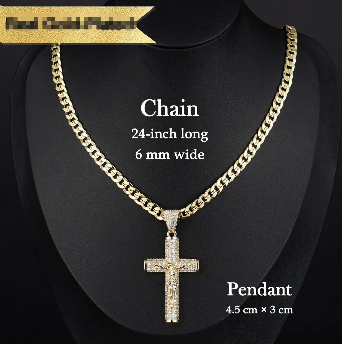 Cuban , Figaro, Miami Cross with Jesus Christ Crucifix,24 inches Long and 6mm Wide,Handcrafted Polishing and Multiple Electroplating Daily Wear Necklace