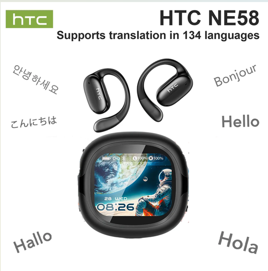 【26new】HTC NE58 OWS Translator Bluetooth Earbuds LED Multi-function Touchscreen Bluetooth 6.0 Headphones Real-time Translation in 134 Languages Hi-Fi Sound Quality HD Calls Suitable for Entertainment, Music, Travel, and Office