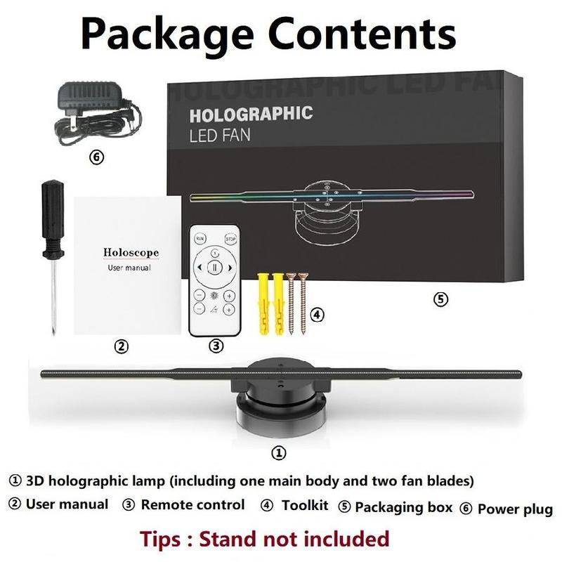 3D Hologram Projection Light 3D Hologram Display Fan Two Blades 42cm User-Friendly Plug and Play Holographic Advertising Show LED Lights Easy Wall Mount Decorations & Parties Gift for Christmas Projector Light