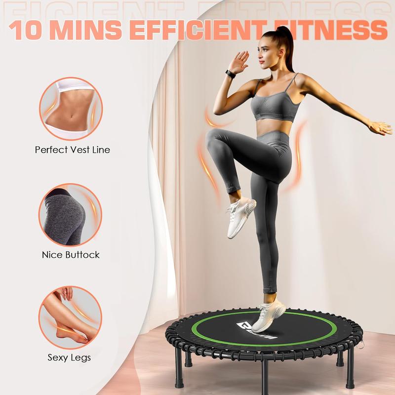 BCAN 550 LBS Foldable Mini Trampoline, 40 Fitness Trampoline with Bungees, Adjustable Foam Handle/T-Handle/No Handle, Stable & Quiet Exercise Rebounder for Adults