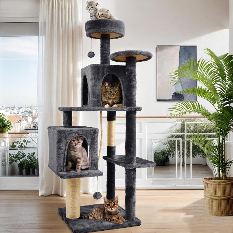 WeCharmer Cat Tree / Tower for Indoor with Green Leaves, Cat Condo Cozy Plush House with Hang Ball, Pet Furniture with Scratching Posts cat tree