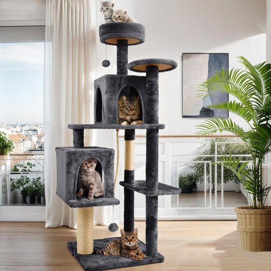 WeCharmer Cat Tree / Tower for Indoor with Green Leaves, Cat Condo Cozy Plush House with Hang Ball, Pet Furniture with Scratching Posts cat tree