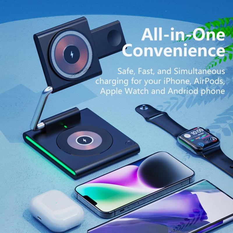 3-In-1 Foldable Magnetic Wireless Charger, Portable Magnetic Wireless Charger, Multifunctional Charging Station For Phone, Earphone & Watch