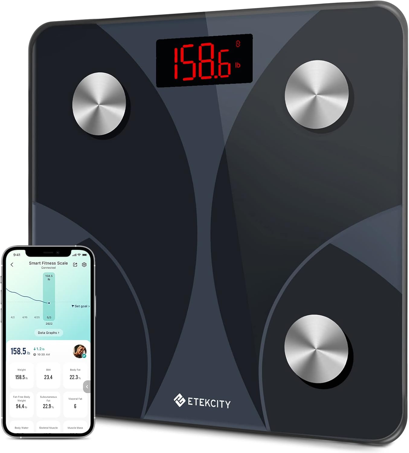 Smart Scale for Body Weight, Bathroom Digital Weighing Scale with BMI, Body Fat, Muscle Mass, Accurate Bluetooth Home User Health Equipment Sync Apps
