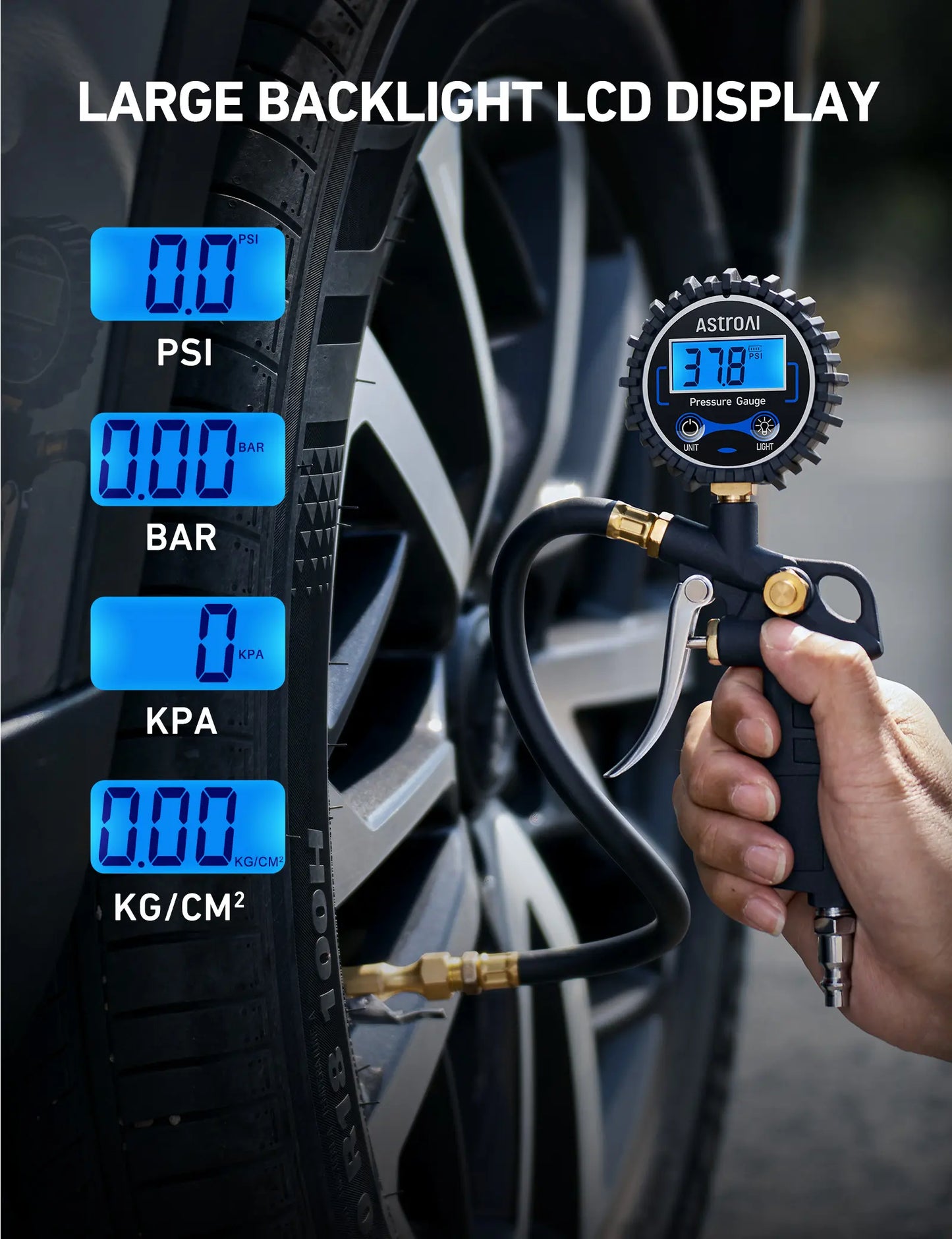 AstroAI Digital Tire Pressure Gauge with Inflator 250 PSI Air Chuck & Compressor Accessories Accuracy Measurement Durable Brass Components Automotive Vehicle Tool, Car Tire Inflator, Tire Inflator Tool dealsforyoudays image 3