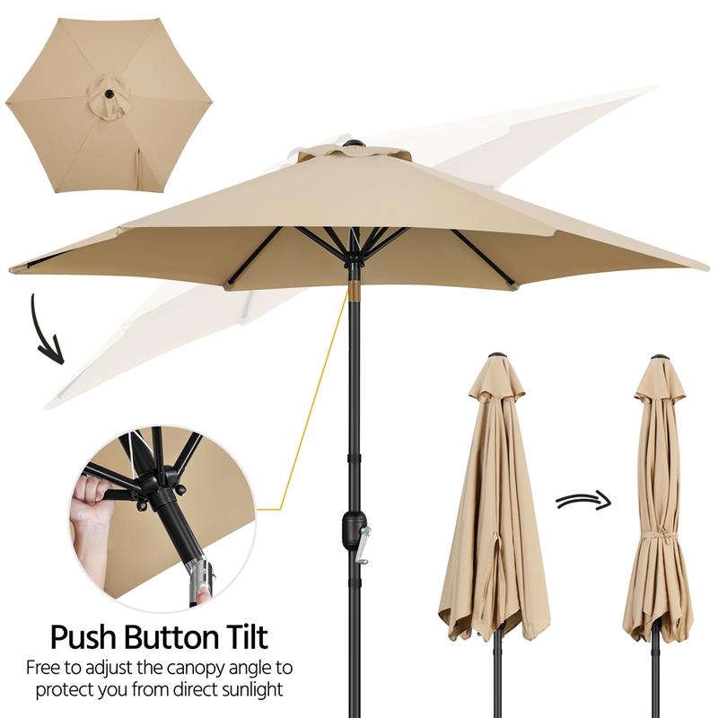 【On Sale】 Yaheetech 10FT Patio Umbrella w/ Push Button Tilt and Crank, Outdoor Garden Table Umbrella for Garden, Deck, Backyard, Pool, Beach