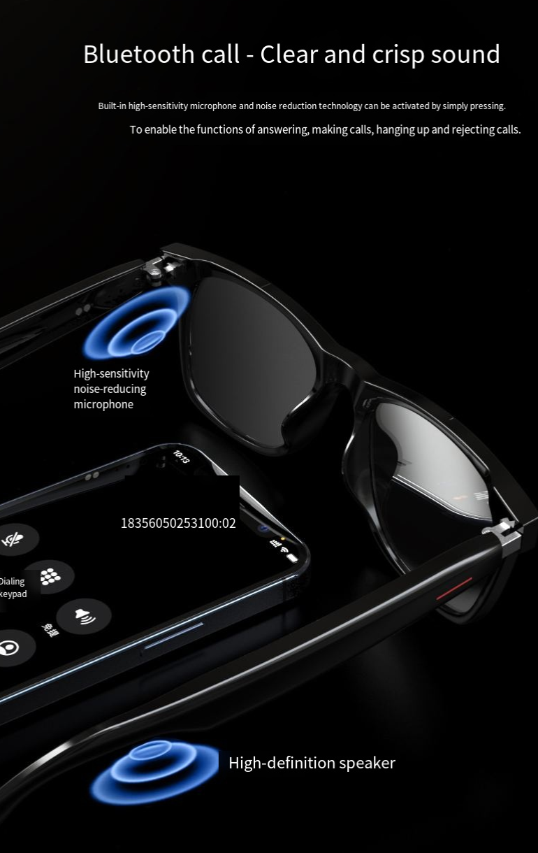 Multifunctional Wearable Smart Glasses, Wireless Headphone Smart Glasses for Listening To Music & Calling, Bluetooth-compatible Creative Sports Smart Glasses