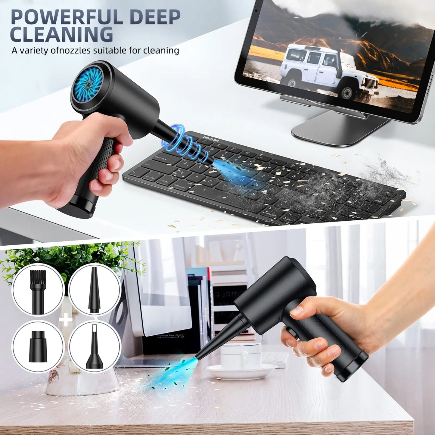 Compressed Air Duster Cleaner, 3-Gear 51,000 RPM Electric Air Duster, Portable 4000mAh Rechargeable Cordless Air Blower with LED Light