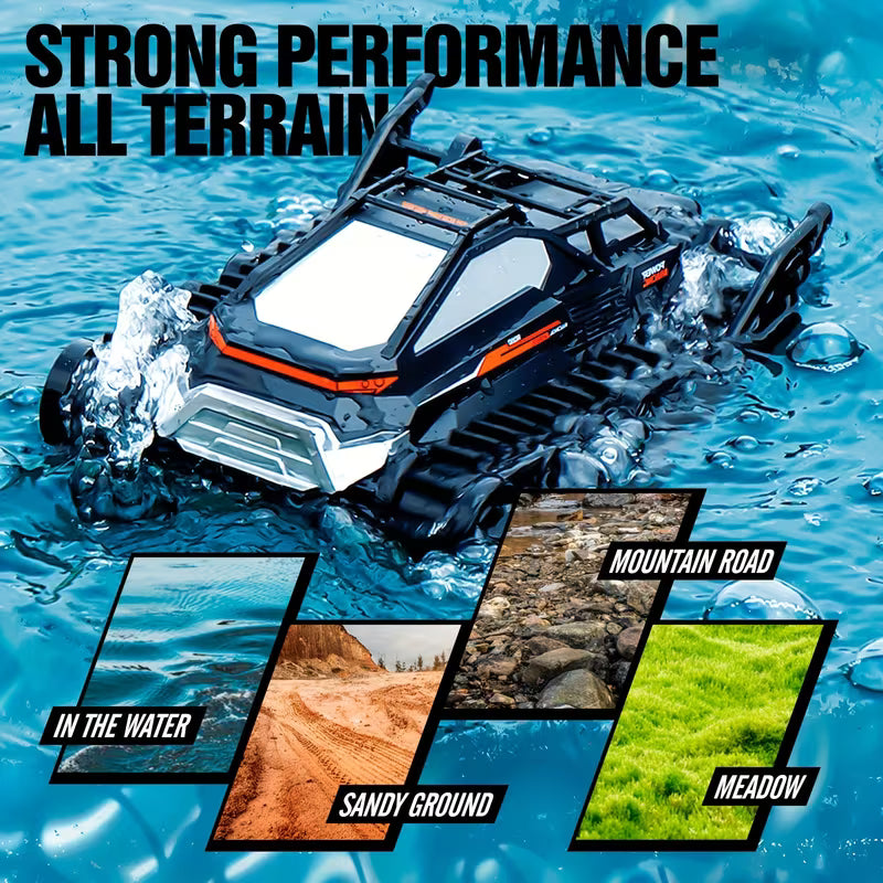 Amphibious RC Tank with 2 Batteries – High‑Torque Off‑Road Crawler, 4WD/6WD Tracked Vehicle with Drift & Climb Capability – Perfect Christmas Gift for Boys