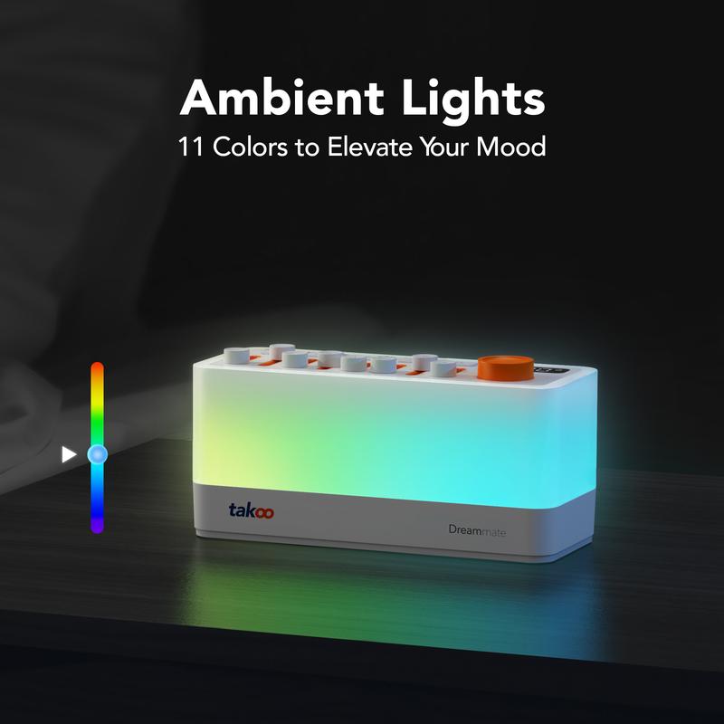 [2025 Gift List]TAKOO 3-in-1 Sound Machine/Bluetooth Speaker/Night Light, DIY Mixable 7 Nature Sounds & White Noise, 11 Ambient Lights, 180-min Timer for Sleep Aid, Relaxing, Kids, Meditation, Portable, Gift, Smartphone