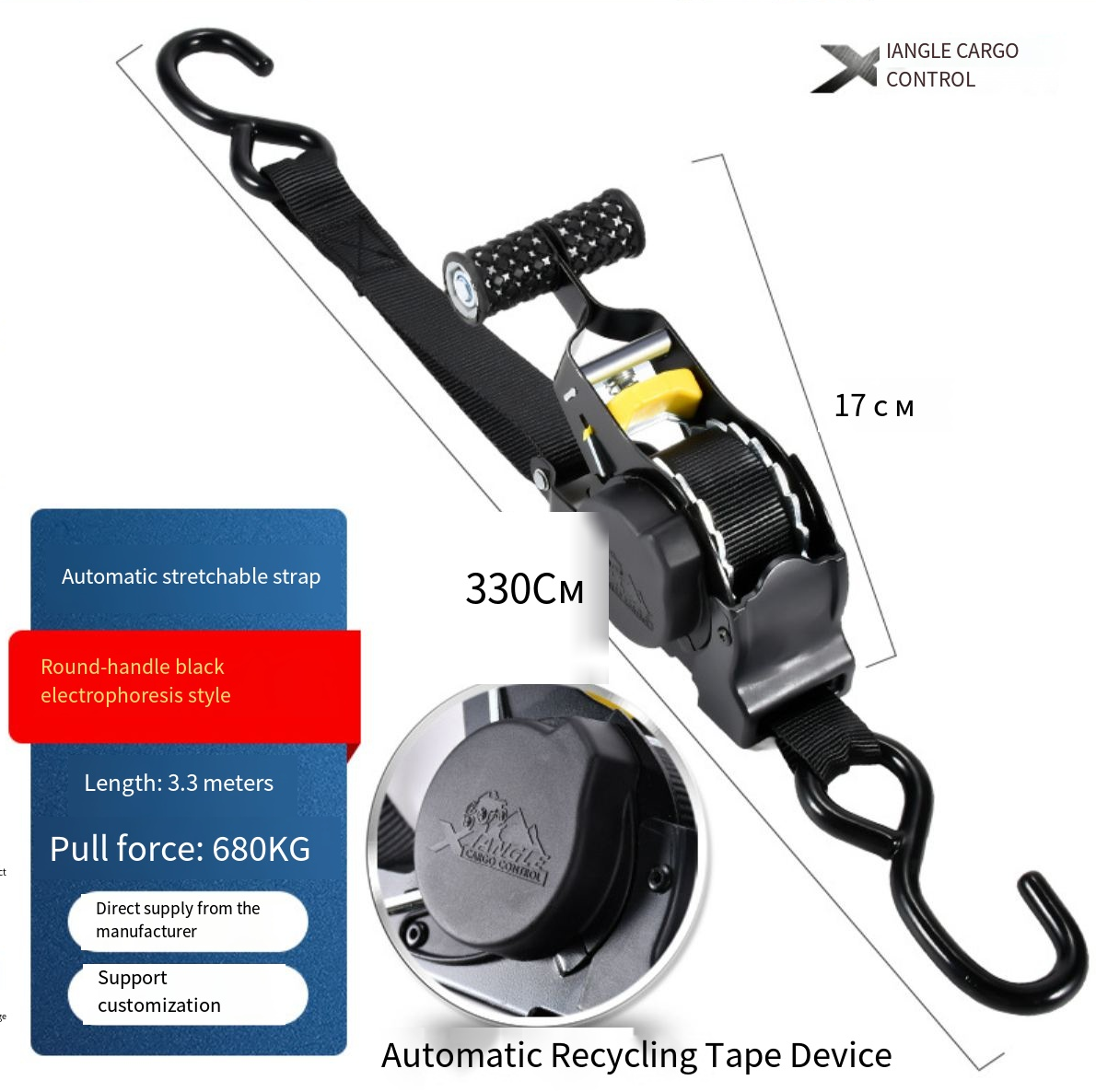 Automatic cargo contraction tensioner2.5cm×330cm Retractable Ratchet Straps 2-Pack (1,455lb Break Strength) Heavy Duty Self Retracting Tie Down Straps for Truck, Cargo Trailer motorbike