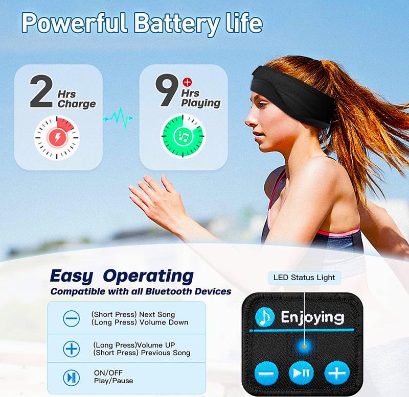 Sleep Headphones Bluetooth 5.2 Headband, Sports Wireless Earphones Sweat Resistant Earbuds with Ultra-Thin HD Stereo Speaker and Clear Audio for Workout Running Cool Gadgets Unique Gifts(Black) Electronic Headset Headphonesbluetooth